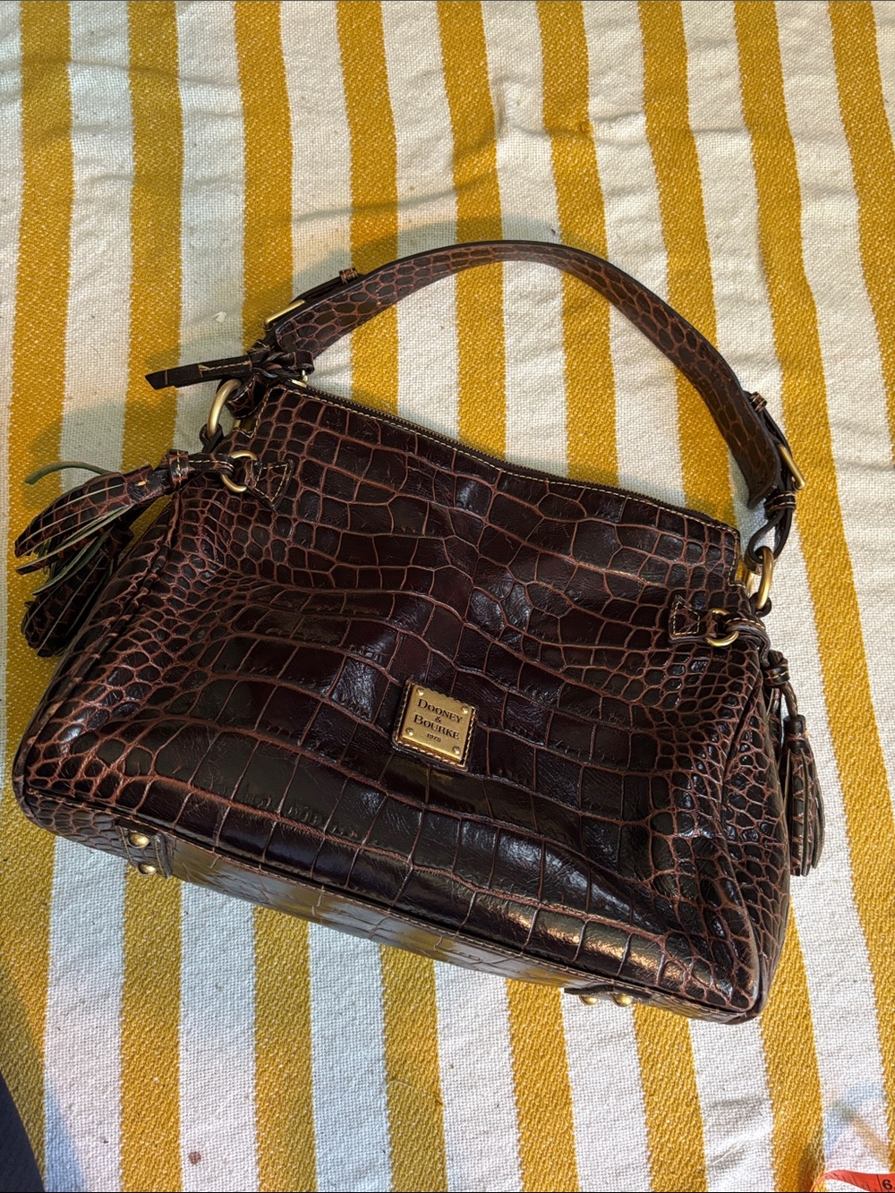 Dooney & Bourke Dark Brown Croc-Shoulder Bag - Picture 2 of 14